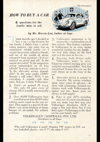 1956 VOLKWAGEN VW BEETLE AUSSIE REPRO AD ART PRINT POSTER