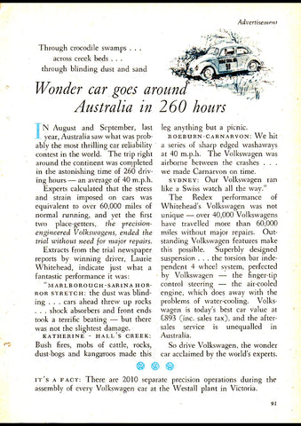 1956 VOLKSWAGEN VW BEETLE WONDER CAR GOES AROUND AUSTRALIA REPRO AD ART PRINT POSTER