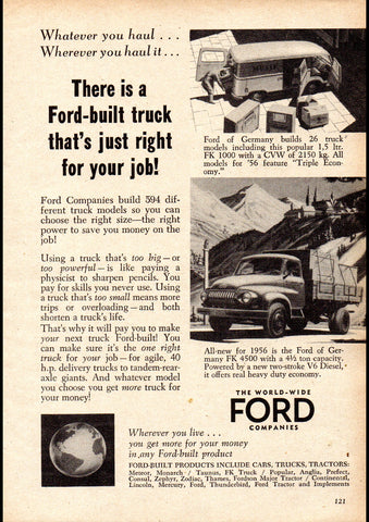 1956 WORLD WIDE FORD TRUCKS BRITAIN 5 CWT THAMES VAN REPRO AD ART PRINT POSTER