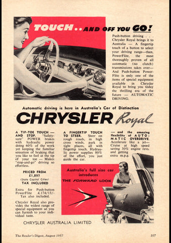 1957 AP1 CHRYSLER ROYAL AUSSIE REPRO AD ART PRINT POSTER