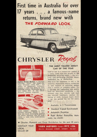 1957 AP1 CHRYSLER ROYAL SEDAN AUSSIE REPRO AD ART PRINT POSTER