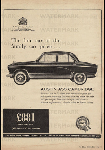 1957 AUSTIN A50 CAMBRIDGE SEDAN BMC AUSSIE REPRO AD ART PRINT POSTER