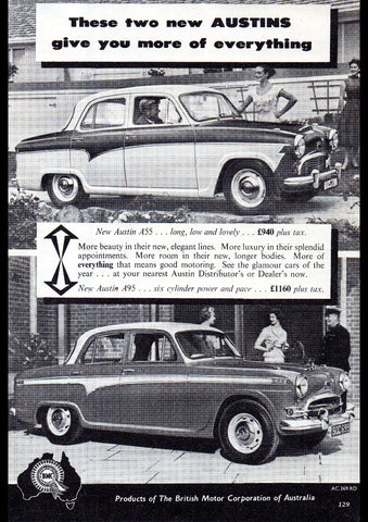 1957 AUSTIN A55 & A95 SEDANS BMC AUSSIE REPRO AD ART PRINT POSTER