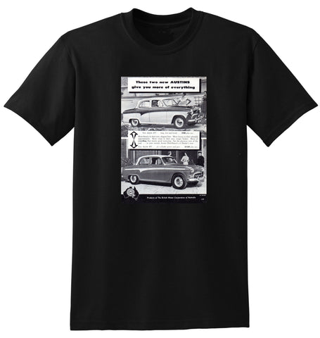 1957 AUSTIN A55 & A59 SEDANS BMC AUSSIE AD TSHIRT