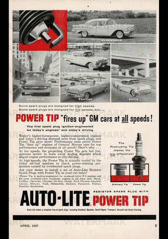 1957 AUTO-LITE SPARK PLUGS FOR GM GENERAL MOTORS CARS USA REPRO AD ART PRINT POSTER