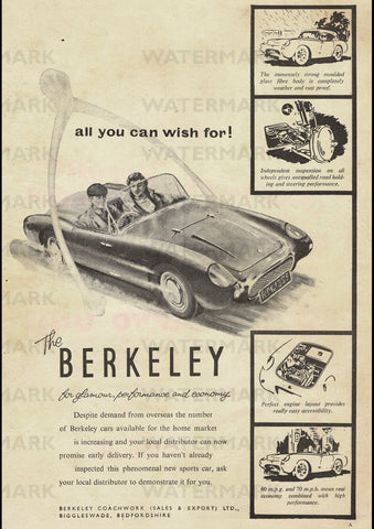 1957 BERKELEY SPORTS CAR ENGLISH UK AD ART PRINT POSTER