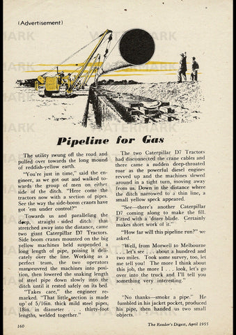 1957 CATERPILLAR PIPELINE FOR GAS AUSSIE AD ART PRINT POSTER