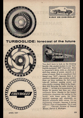 1957 CHEVROLET TURBOGLIDE AUTOMATIC TRANSMISSION USA REPRO AD ART PRINT POSTER