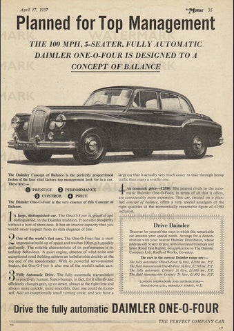 1957 DAIMLER ONE-O-FOUR AUTOMATIC SALOON ENGLISH UK REPRO AD ART PRINT POSTER