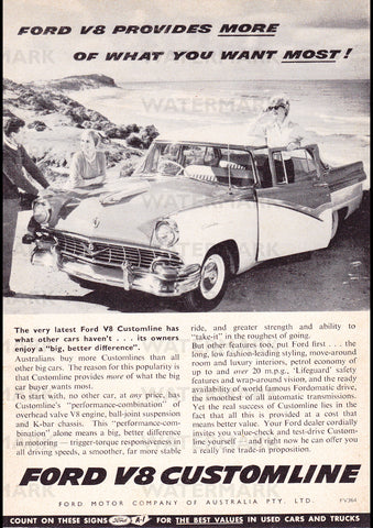 1957 FORD V8 CUSTOMLINE AUSSIE REPRO AD ART PRINT POSTER