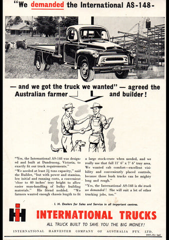 1957 INTERNATIONAL HARVESTER AS 148 TRUCKS AUSSIE REPRO AD ART PRINT POSTER