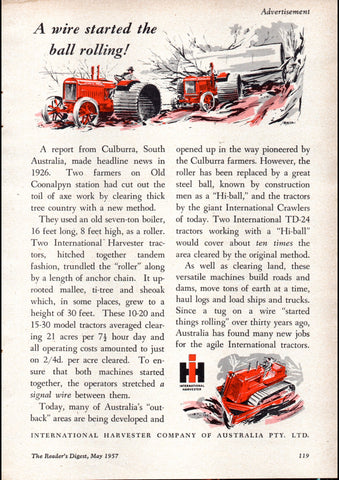 1957 INTERNATIONAL HARVESTER A WIRE STARTED THE BALL ROLLING AUSSIE REPRO AD ART PRINT POSTER