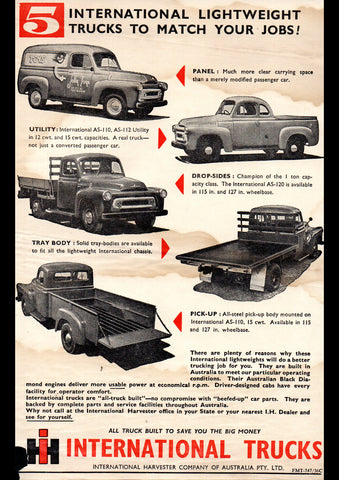 1957 INTERNATIONAL HARVESTER PANEL UTILITY DROPSIDES TRAY BODY PICKUP AUSSIE REPRO AD ART PRINT POSTER