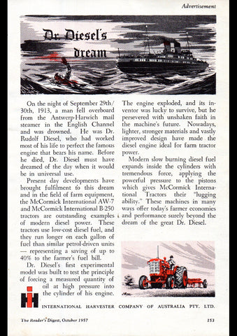 1957 INTERNATIONAL HARVESTER THE DIESEL DREAM AUSSIE REPRO AD ART PRINT POSTER