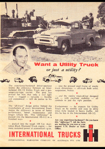 1957 INTERNATIONAL HARVESTER UTILITY TRUCK AUSSIE REPRO AD ART PRINT POSTER