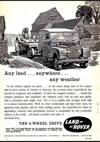 1957 LAND ROVER 4WD SERIES 1 ANY LOAD ANYWHERE ANY WEATHER AUSSIE REPRO AD ART PRINT POSTER