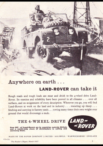 1957 LAND ROVER 4WD SERIES 1 ANYWHERE ON EARTH CAN TAKE IT AUSSIE REPRO AD ART PRINT POSTER