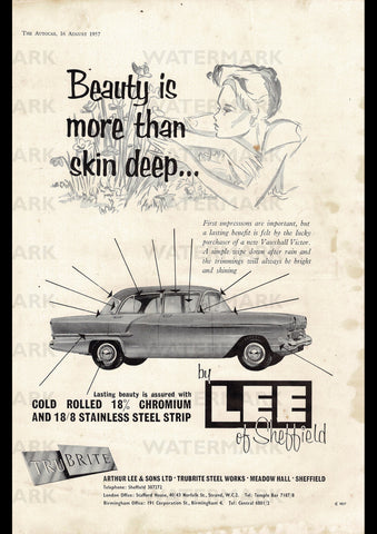 1957 LEE OF SHEFFIELD TRUEBRITE VAUXHALL VICTOR ENGLISH UK AD ART PRINT POSTER