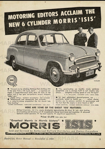 1957 MORRIS ISIS SALOON BMC AUSSIE AD ART PRINT POSTER