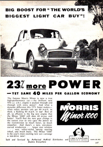 1957 MORRIS MINOR 1000 BMC AUSSIE REPRO AD ART PRINT POSTER