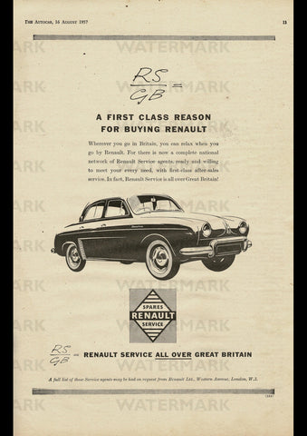 1957 RENAULT DAUPHINE SPARES & SERVICE ENGLISH UK AD ART PRINT POSTER