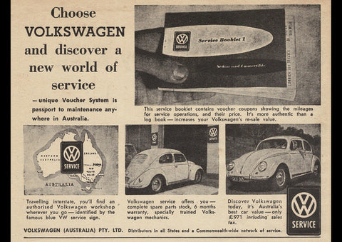 1957 SERVICE VOLKSWAGEN BEETLE AUSSIE AD ART PRINT POSTER