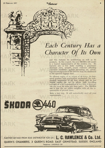 1957 SKODA 440 SALOON ENGLISH UK AD ART PRINT POSTER