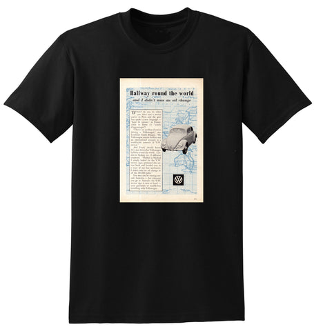 1957 VOLKSWAGEN BEETLE HALFWAY AROUND THE WORLD AUSSIE AD TSHIRT