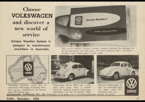 1957 VOLKSWAGEN SERVICE UNIQUE VOUCHER SYSTEM AUSSIE AD ART PRINT POSTER