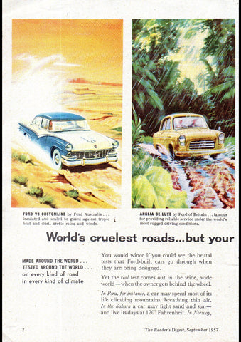 1957 WORLD WIDE FORD CARS CUSTOMLINE PREFECT MERCURY TAUNUS REPRO AD ART PRINT POSTER