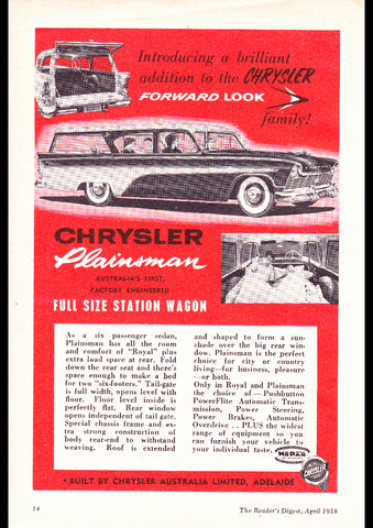 1958 AP1 CHRYSLER PLAINSMAN WAGON AUSSIE REPRO AD ART PRINT POSTER