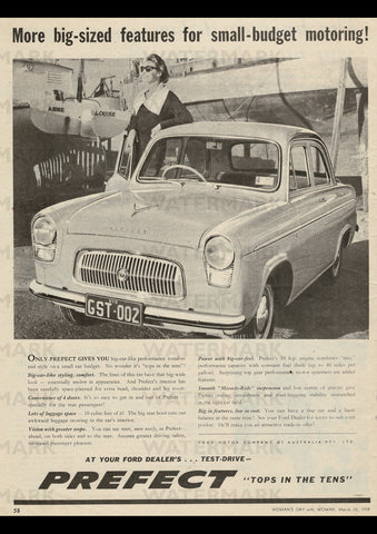 1958 FORD PREFECT SEDAN AUSSIE AD ART PRINT POSTER