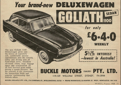 1958 GOLIATH 1100 DELUXEWAGON SEDAN AUSSIE AD ART PRINT POSTER