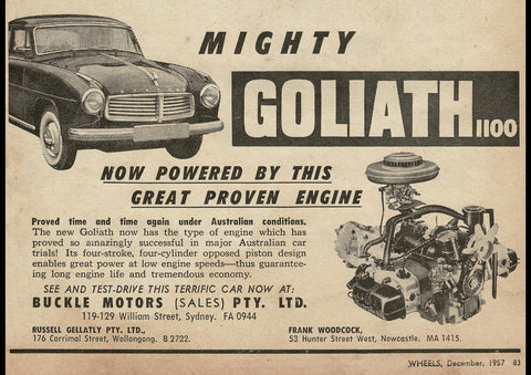 1958 GOLIATH 1100 SALOON AUSSIE AD ART PRINT POSTER