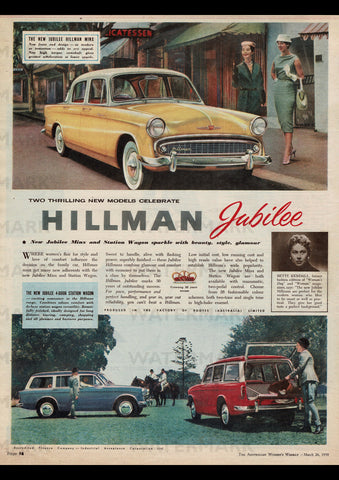 1958 HILLMAN MINX JUBILEE SEDAN & WAGON ROOTES GROUP AUSSIE AD ART PRINT POSTER