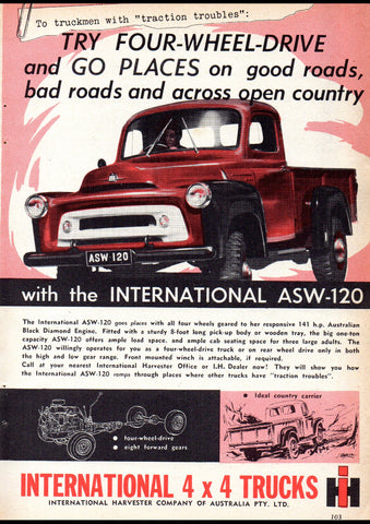 9158 INTERNATIONAL HARVESTER ASW-120 4X4 TRUCKS AUSSIE REPRO AD ART PRINT POSTER