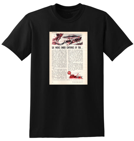 1958 INTERNATIONAL HARVESTER SIX WEEKS ENDED CENTURIES OF TOIL AUSSIE AD TSHIRT