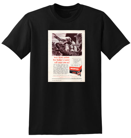 1958 MOPAR CHRYSLER GENUINE PARTS WE TOO AIM TO TAKE CARE OF OUR OWN AUSSIE AD TSHIRT