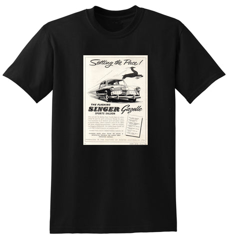 1958 SINGER GAZELLE SPORTS SEDAN ROOTES GROUP AUSSIE AD TSHIRT