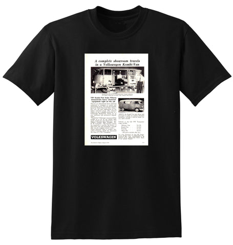 1958 VOLKSWAGEN A COMPLETE SHOWROOM TRAVELS IN A KOMBI AUSSIE AD TSHIRT