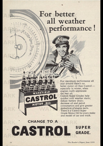 1959 CASTROL SUPER GRADE MOTOR OIL AUSSIE AD ART PRINT POSTER