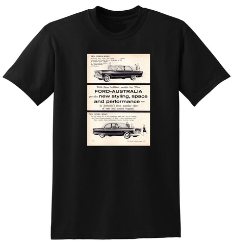 1959 FORD CONSUL ZEPHYR SEDAN & WAGONS ZODIAC AUSSIE AD TSHIRT