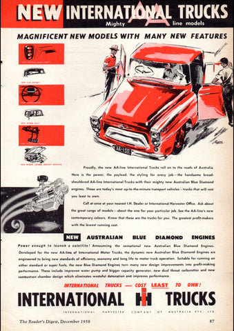 1959 INTERNATIONAL HARVESTER AA-LINE TRUCKS AUSSIE AD ART PRINT POSTER
