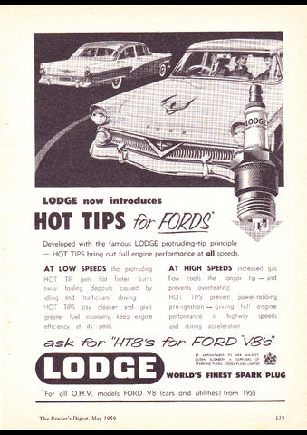 1959 LODGE SPARK PLUGS STAR MODEL FORD CUSTOMLINE AUSSIE AD ART PRINT POSTER