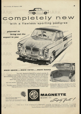 1959 MG MAGNETTE MARK III SALOON BMC ENGLISH UK AD ART PRINT POSTER