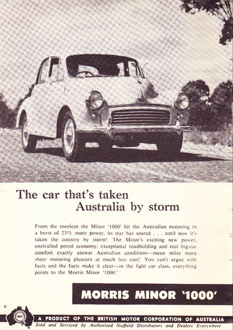 1959 MORRIS MINOR 1000 BMC AUSSIE AD ART PRINT POSTER