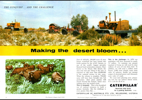 1960 CATERPILLAR MAKING THE DESERT BLOOM AUSSIE AD ART PRINT POSTER