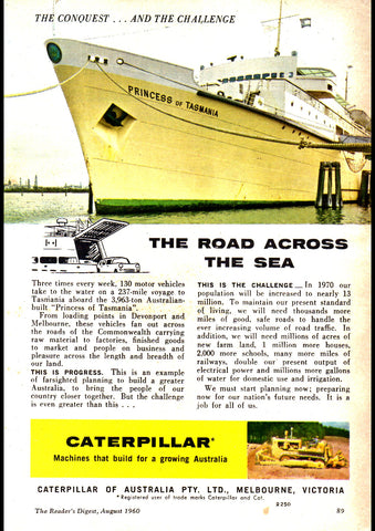 1960 CATERPILLAR THE ROAD ACROSS THE SEA AUSSIE AD ART PRINT POSTER