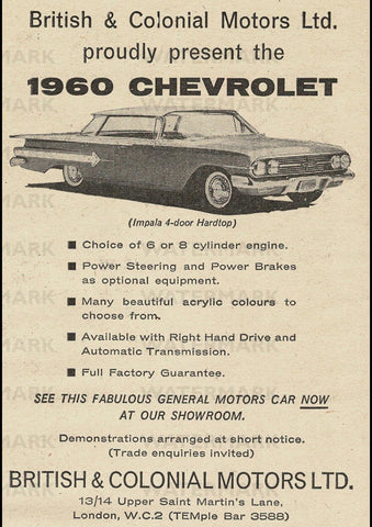 1960 CHEVROLET IMPALA SPORT SEDAN USA AD ART PRINT POSTER