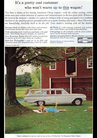 1960 CHEVROLET KINGSWOOD 4 DOOR WAGON USA AD ART PRINT POSTER